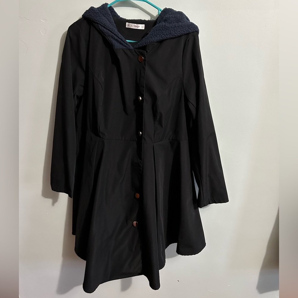 Dark blue hooded dress coat